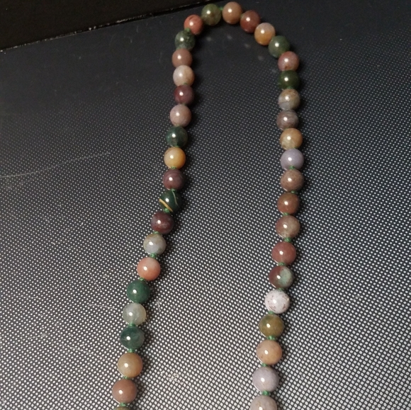 Forest  jade beads multi colored real jade  4 cloisonne beads 30 in necklace - Picture 2 of 4
